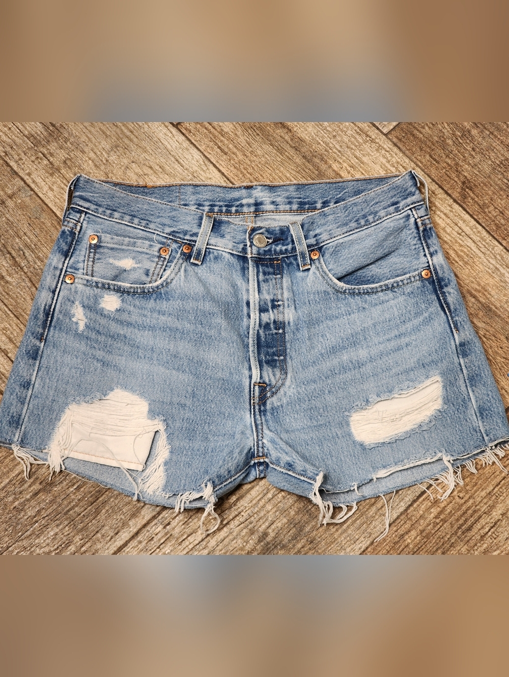 Levi's Light Blue Distressed Denim Cutoff Shorts
